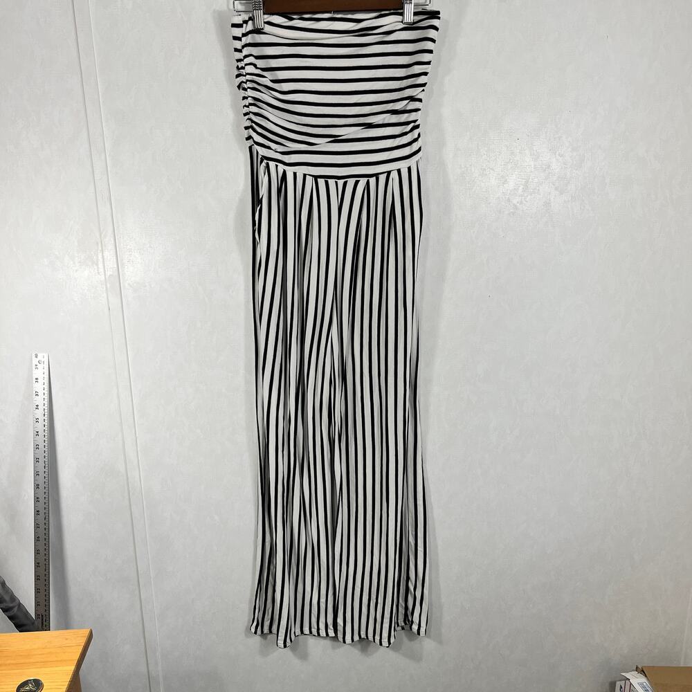 Heart & Hips Black & White stripes Romper Jumpsuit strapless Size L